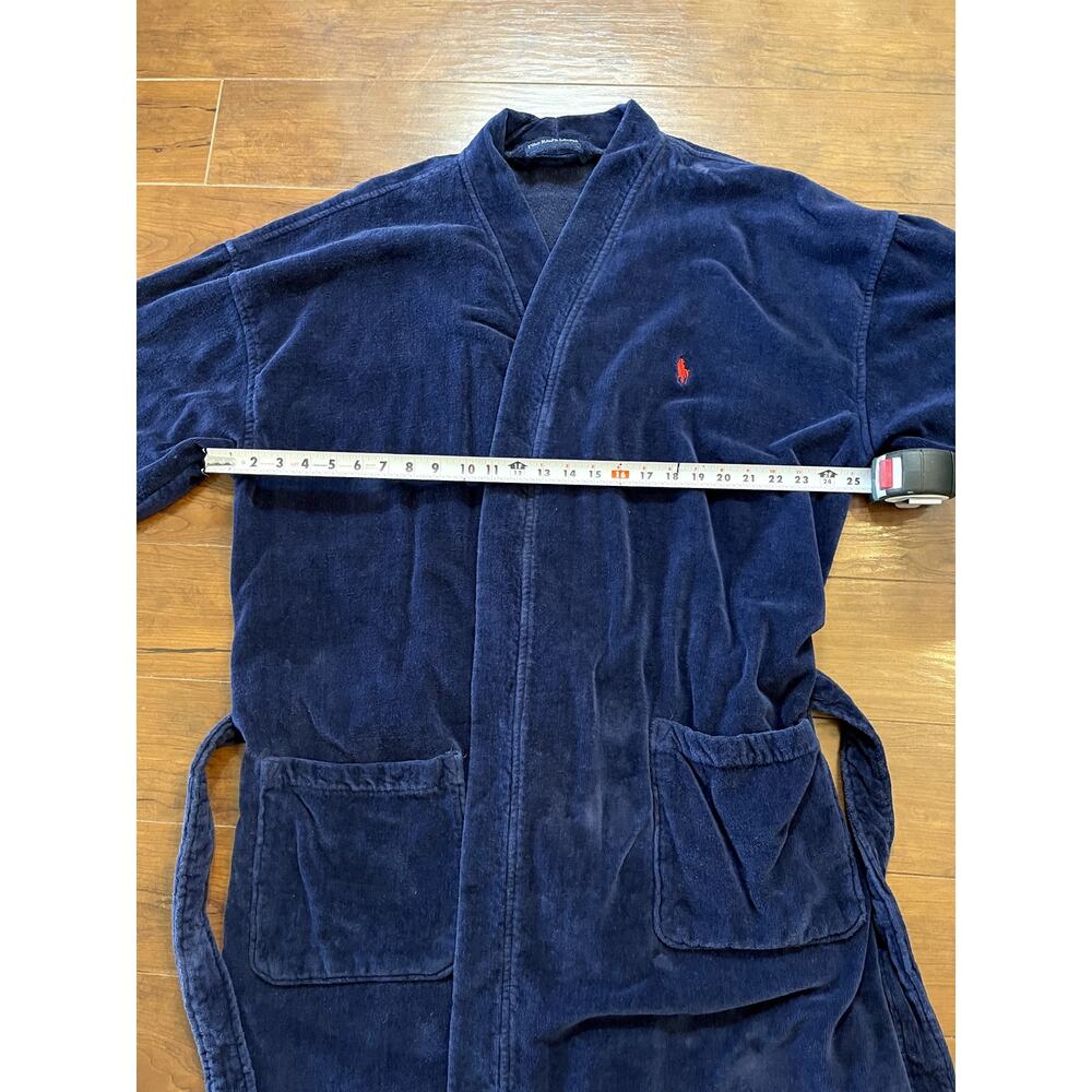 Polo Ralph Lauren Navy Blue Terry Cotton Bath Belted Robe Red Pony Mens L/XL - Picture 8 of 9
